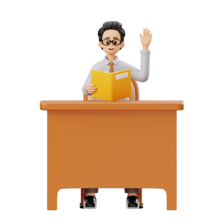 Male Teacher Reading Book In Classroom  3D Illustration