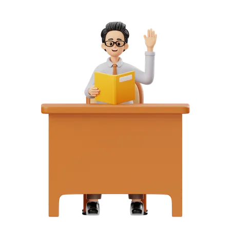 Male Teacher Reading Book In Classroom  3D Illustration