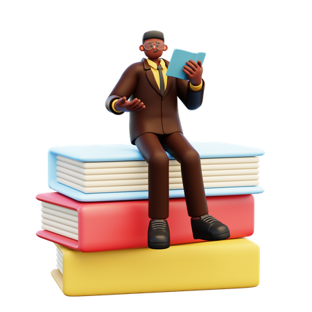 Male Teacher Sitting On Books  3D Illustration