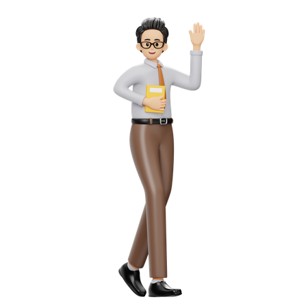 Male Teacher Walking Hand  3D Illustration