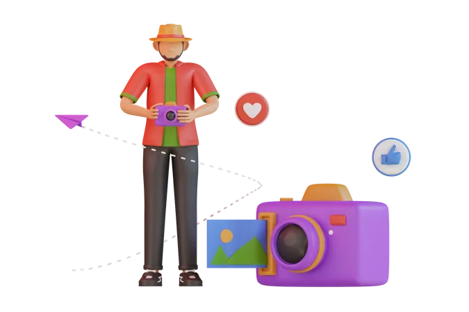 Male tourist clicking photos  3D Illustration