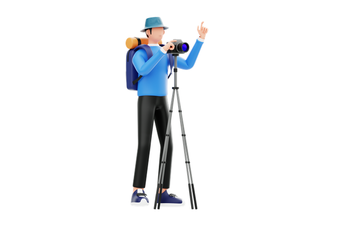 Male Tourist Clicking Picture  3D Illustration