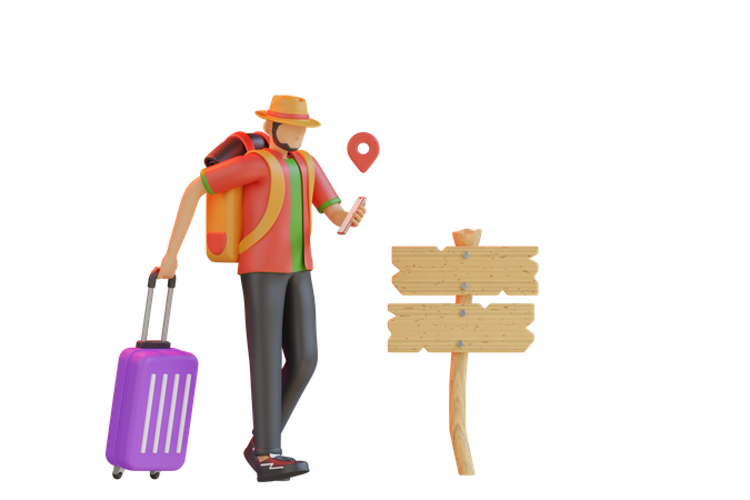 Male tourist finding travel location  3D Illustration