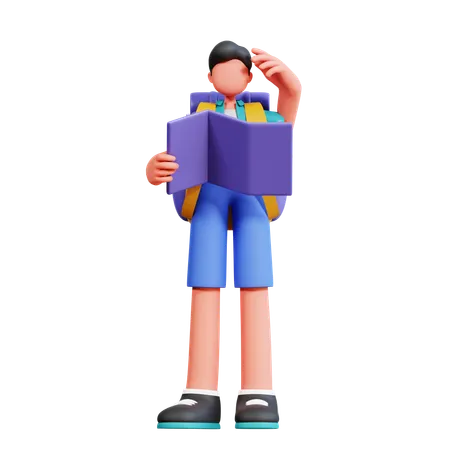 Male Tourist Finding Travelling Map  3D Illustration