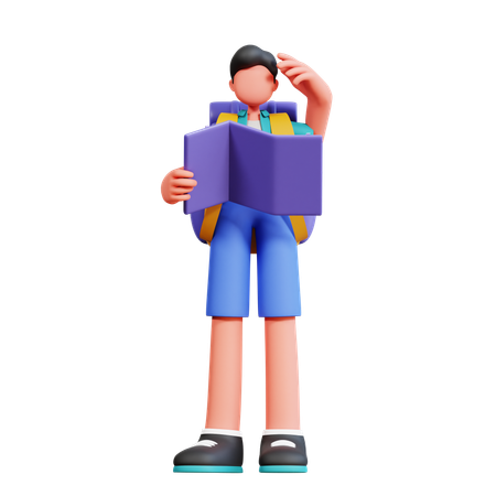 Male Tourist Finding Travelling Map  3D Illustration