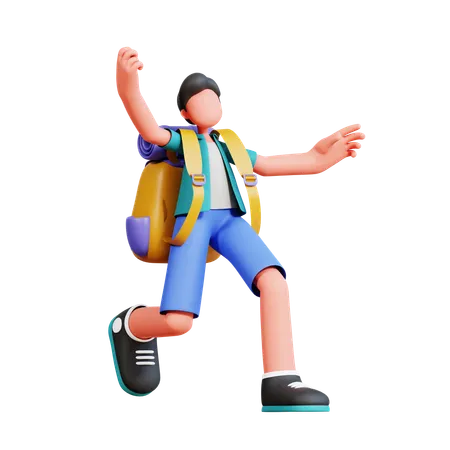 Male Tourist Giving Jumping Pose  3D Illustration