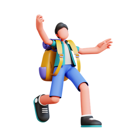 Male Tourist Giving Jumping Pose  3D Illustration