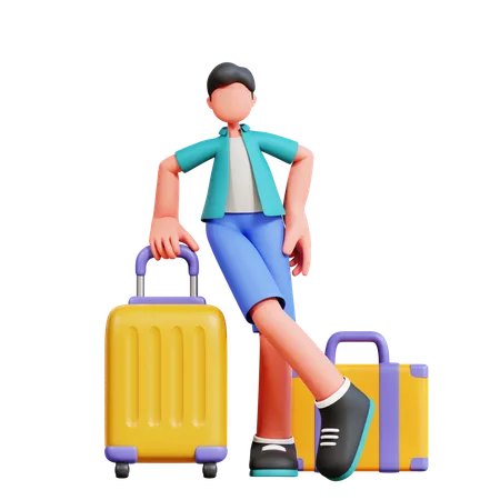 Male Tourist Giving Pose At Airport  3D Illustration