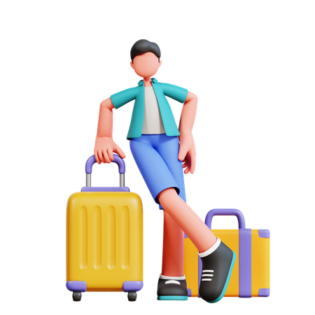 Male Tourist Giving Pose At Airport  3D Illustration