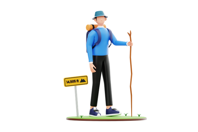 Male Tourist Going For Mountain Hiking  3D Illustration