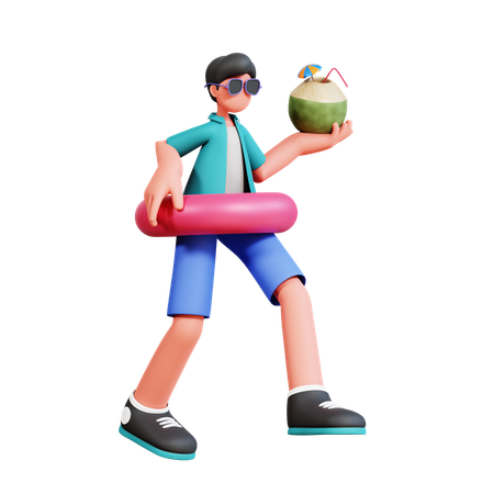 Male Tourist Holiday At Beach  3D Illustration