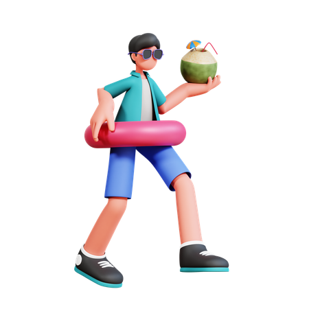 Male Tourist Holiday At Beach  3D Illustration