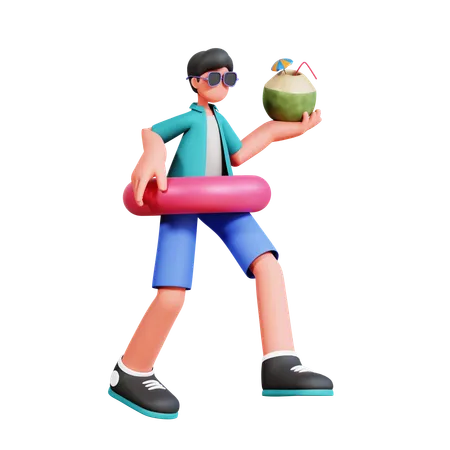 Male Tourist Holiday At Beach  3D Illustration