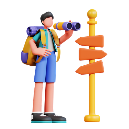 Male Tourist Looking For Direction  3D Illustration