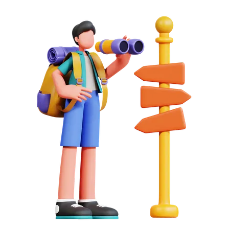 Male Tourist Looking For Direction  3D Illustration