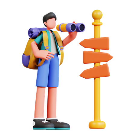 Male Tourist Looking For Direction  3D Illustration