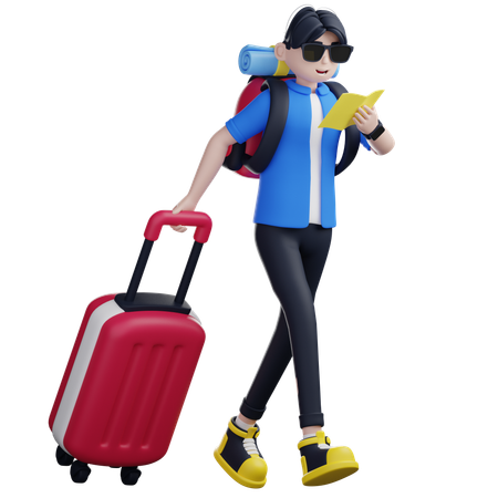 Male Tourist Navigating Way For Trip  3D Illustration