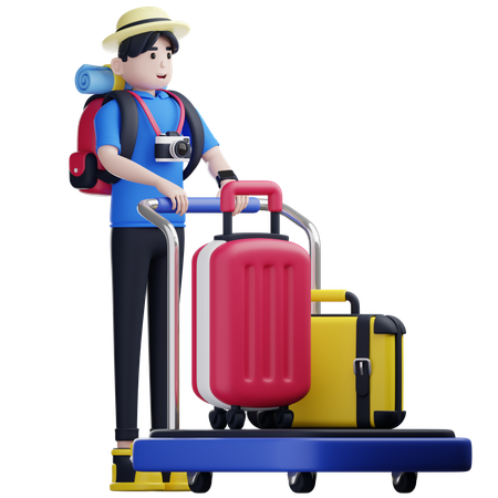 Male Tourist On Move With Bags  3D Illustration