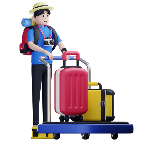 Male Tourist On Move With Bags  3D Illustration