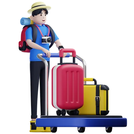 Male Tourist On Move With Bags  3D Illustration