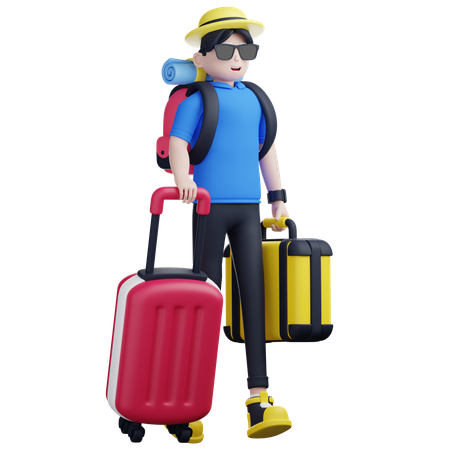 Male Tourist Ready For Adventure Traveler With Luggage  3D Illustration