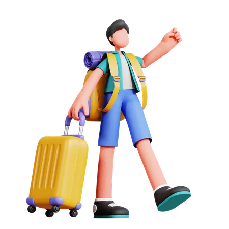 Male Tourist Ready To Travel  3D Illustration