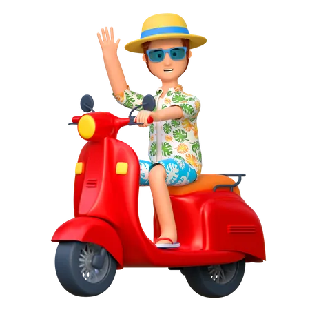 Male tourist riding motorcycle  3D Illustration