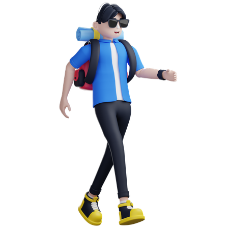 Male Tourist Walking While Ready For Adventure  3D Illustration