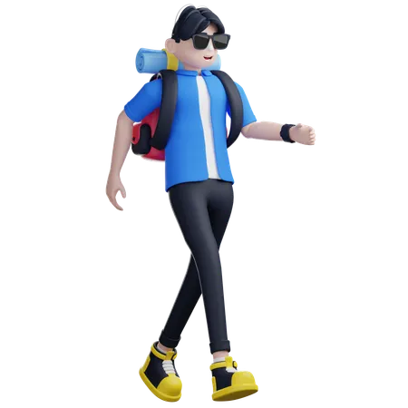 Male Tourist Walking While Ready For Adventure  3D Illustration