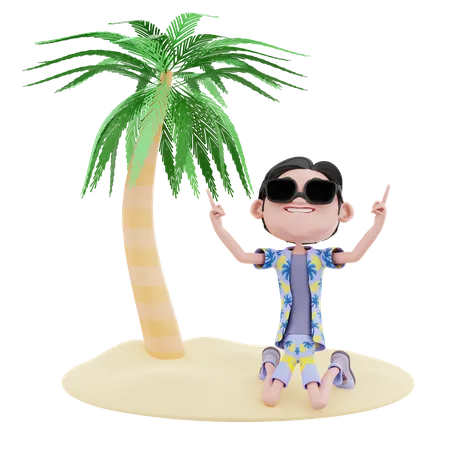 Male traveler raising both fingers  3D Illustration