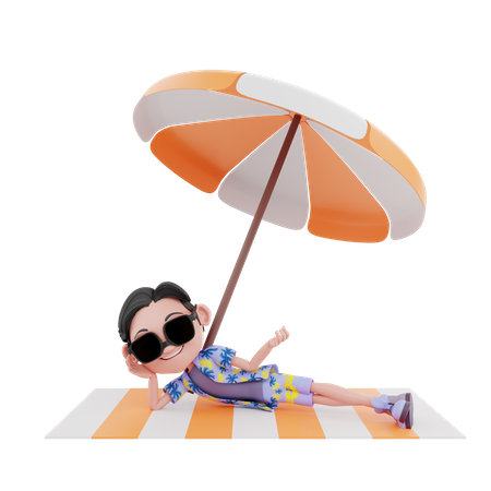 Male traveler relaxing on beach  3D Illustration