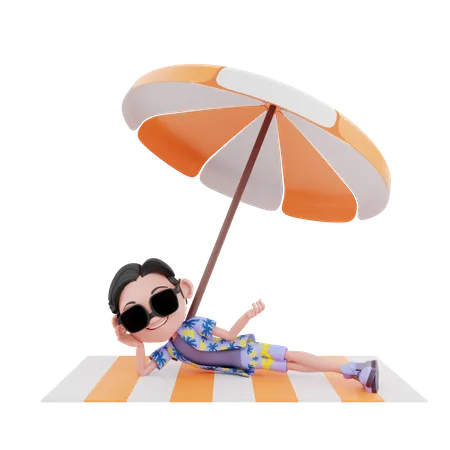 Male traveler relaxing on beach  3D Illustration