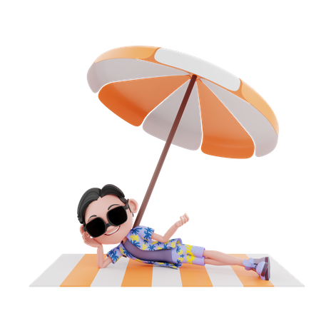 Male traveler relaxing on beach 3D Illustration