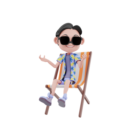 Male traveler relaxing on chair  3D Icon