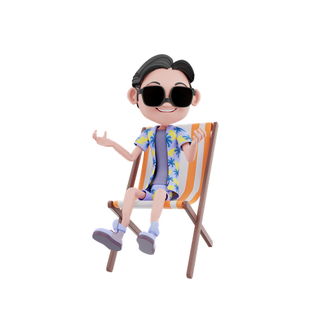Male traveler relaxing on chair 3D Illustration