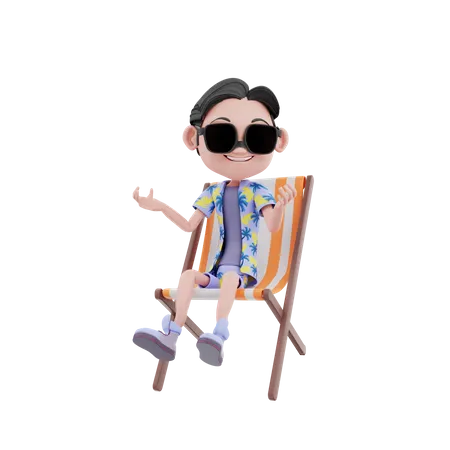 Male traveler relaxing on chair  3D Illustration