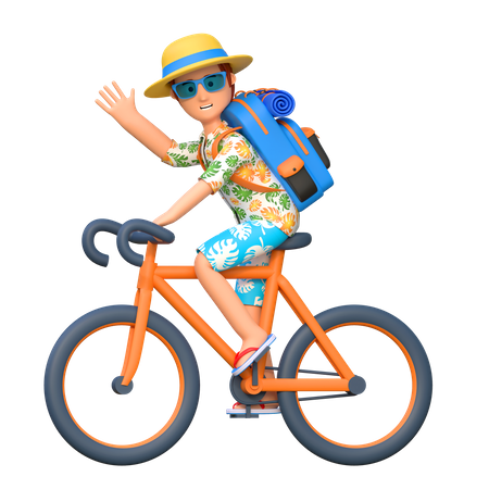 Male traveler riding bicycle  3D Icon