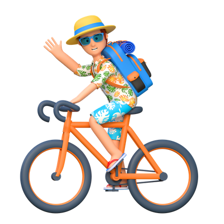 Male traveler riding bicycle  3D Illustration