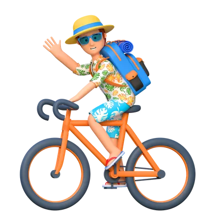 Male traveler riding bicycle  3D Illustration