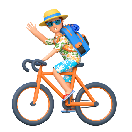 Male traveler riding bicycle  3D Illustration