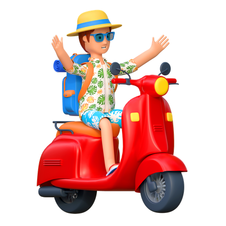 Male traveler riding motorcycle  3D Illustration