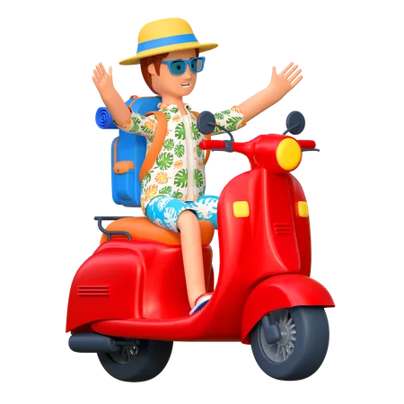 Male traveler riding motorcycle  3D Illustration