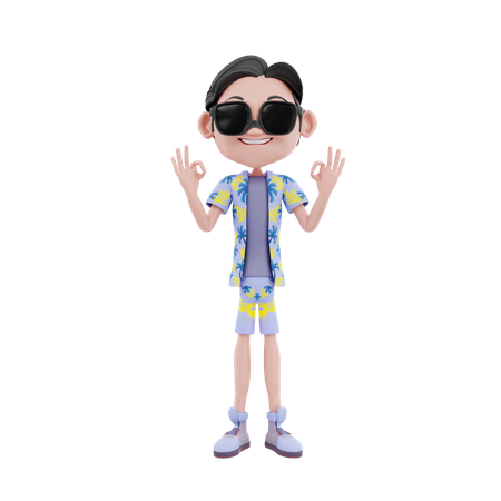 Male traveler showing victory sign  3D Illustration