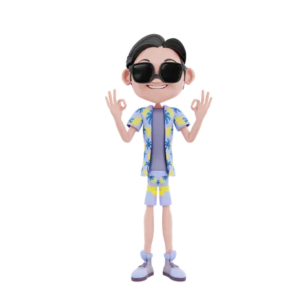 Male traveler showing victory sign  3D Illustration