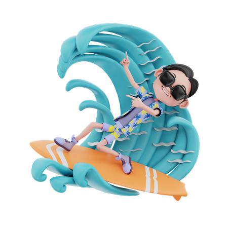 Male traveler surfing 3D Illustration