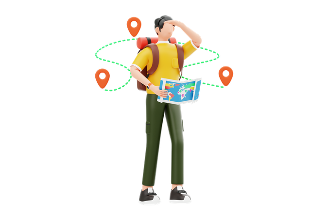 Male Traveller Finding Travel Destination  3D Icon