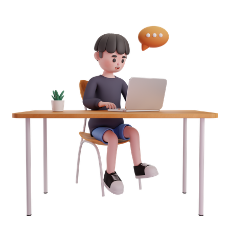 Male Using Laptop Doing Online Chat  3D Icon
