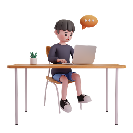 Male Using Laptop Doing Online Chat  3D Illustration