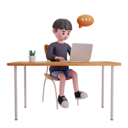 Male Using Laptop Doing Online Chat  3D Illustration