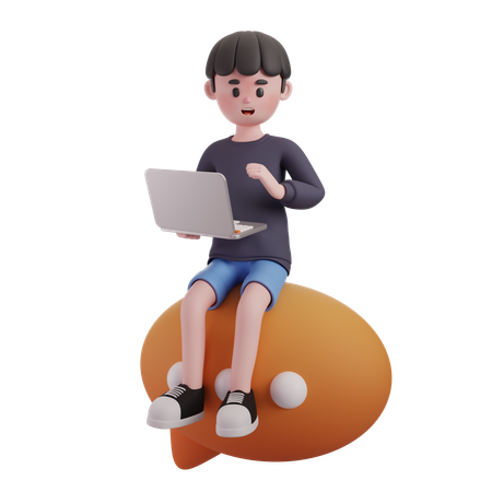 Male Using Laptop On Bubble Chat  3D Illustration